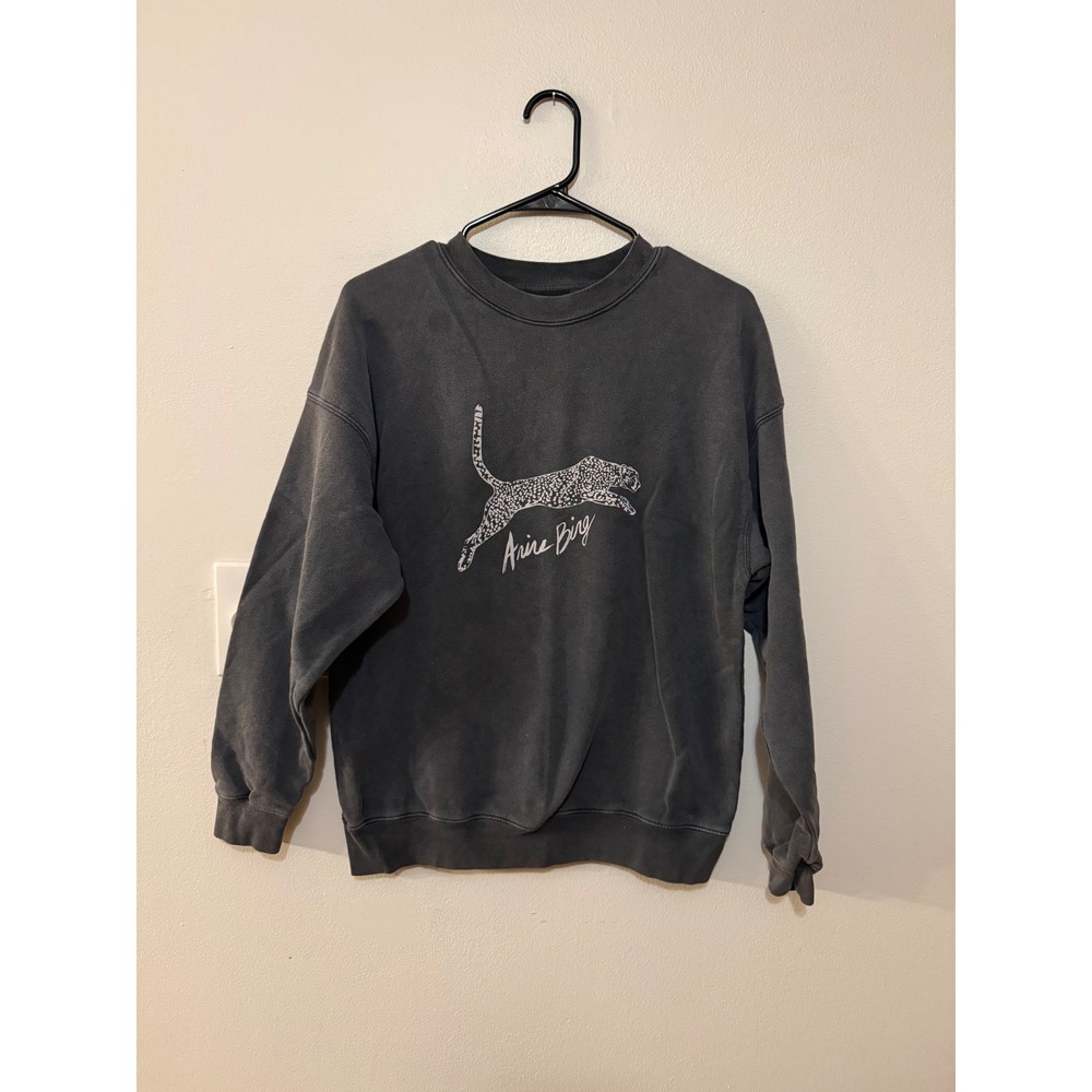 Anine Bing Spencer Sweatshirt Spotted Leopard Washed Black Size S $200 MSRP